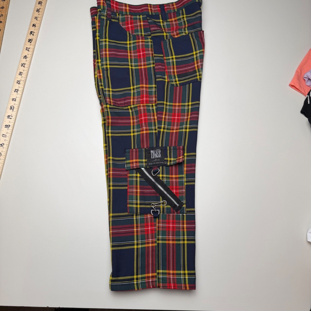 Vintage Tiger of London Plaid Bondage Cargo Pants Punk Grunge Mall Goth 90's 30 - Picture 14 of 16
